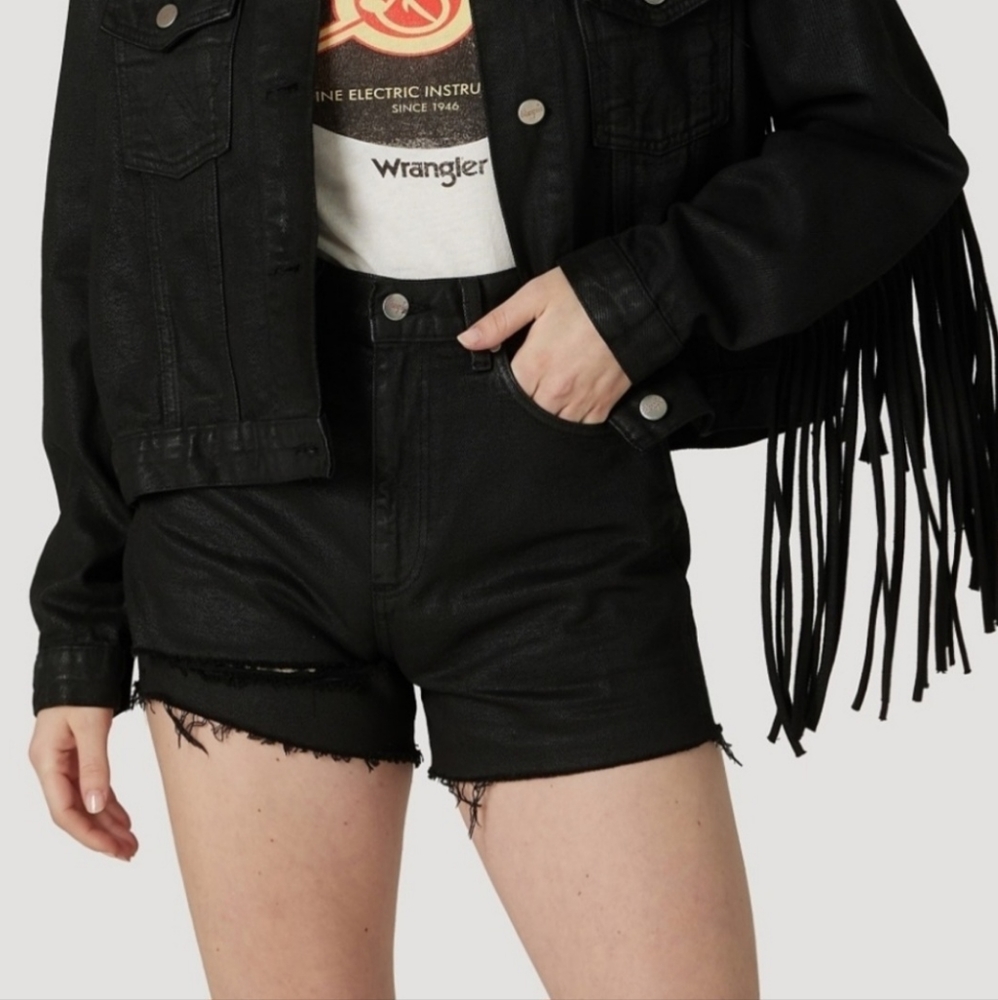 Wrangler High Waist Black Denim Shorts